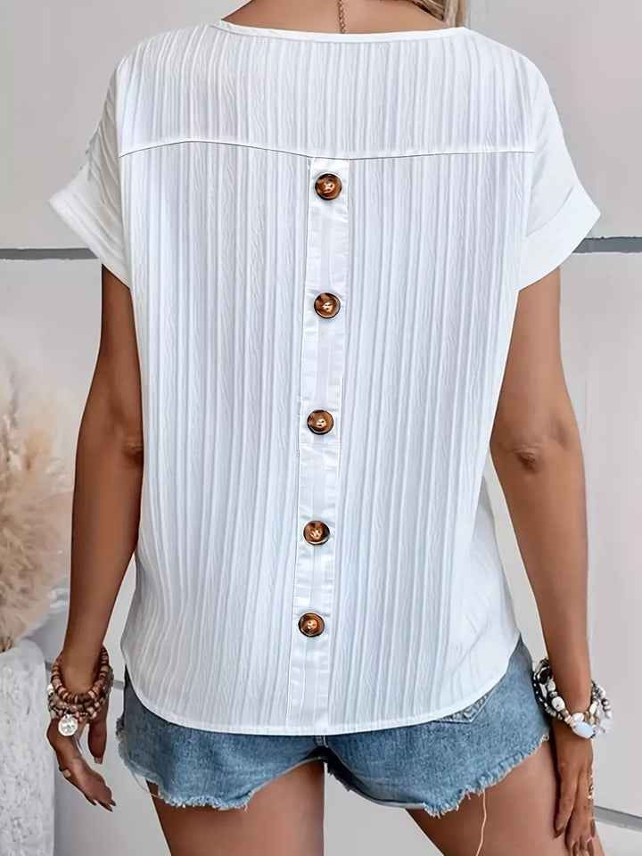 Textured ribbed scoop neck short sleeve top
