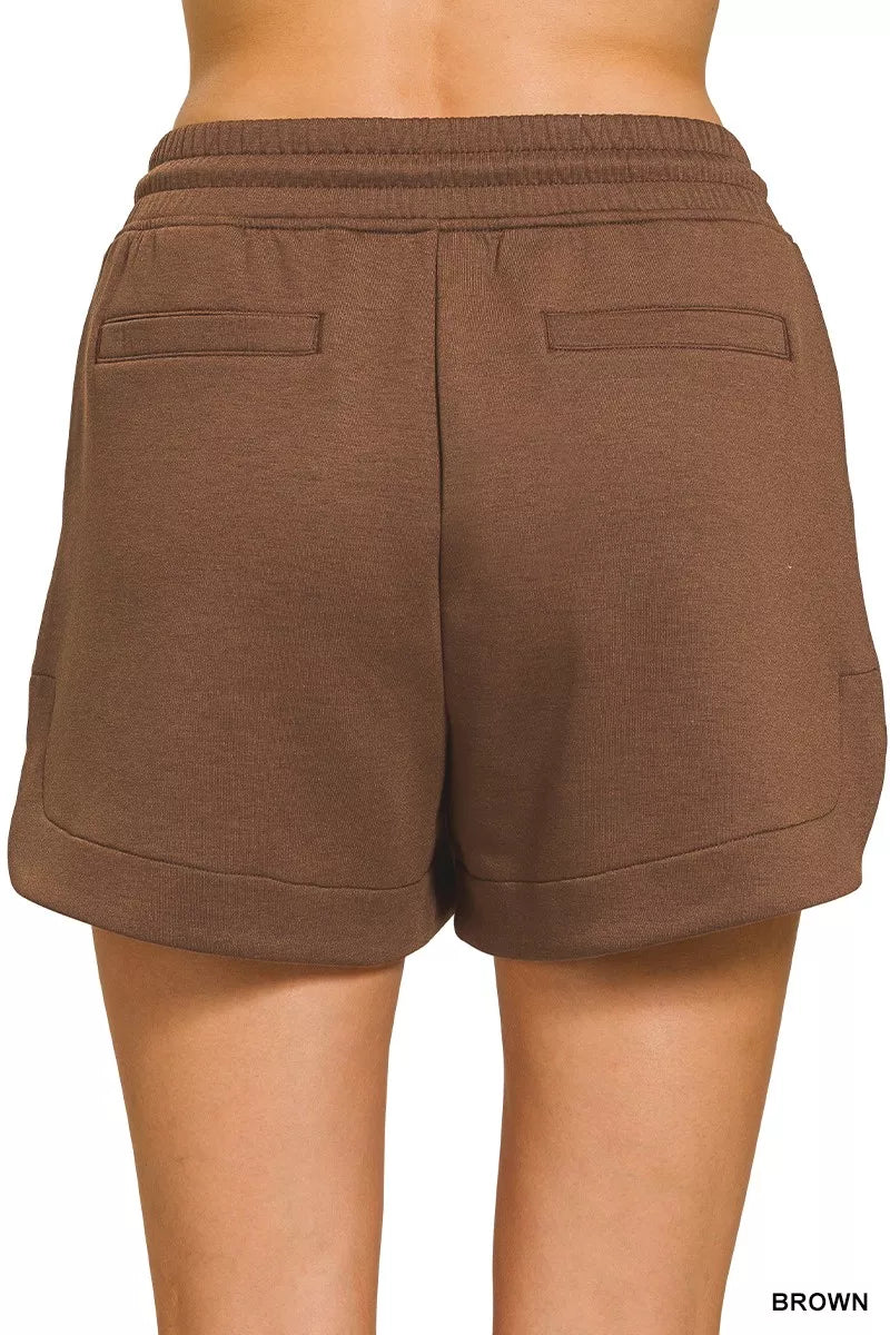 Scuba knit drawstring shorts with side pockets