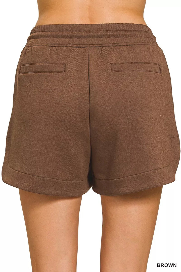 Scuba knit drawstring shorts with side pockets