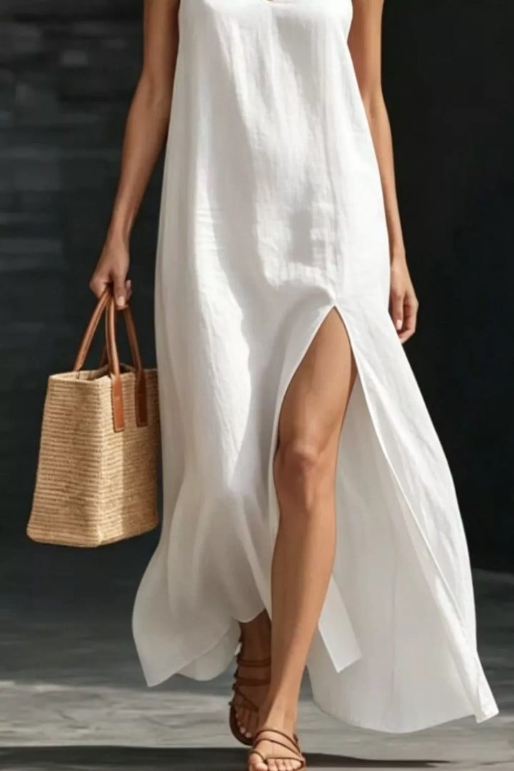 Spaghetti strap V-neck maxi dress with side slit