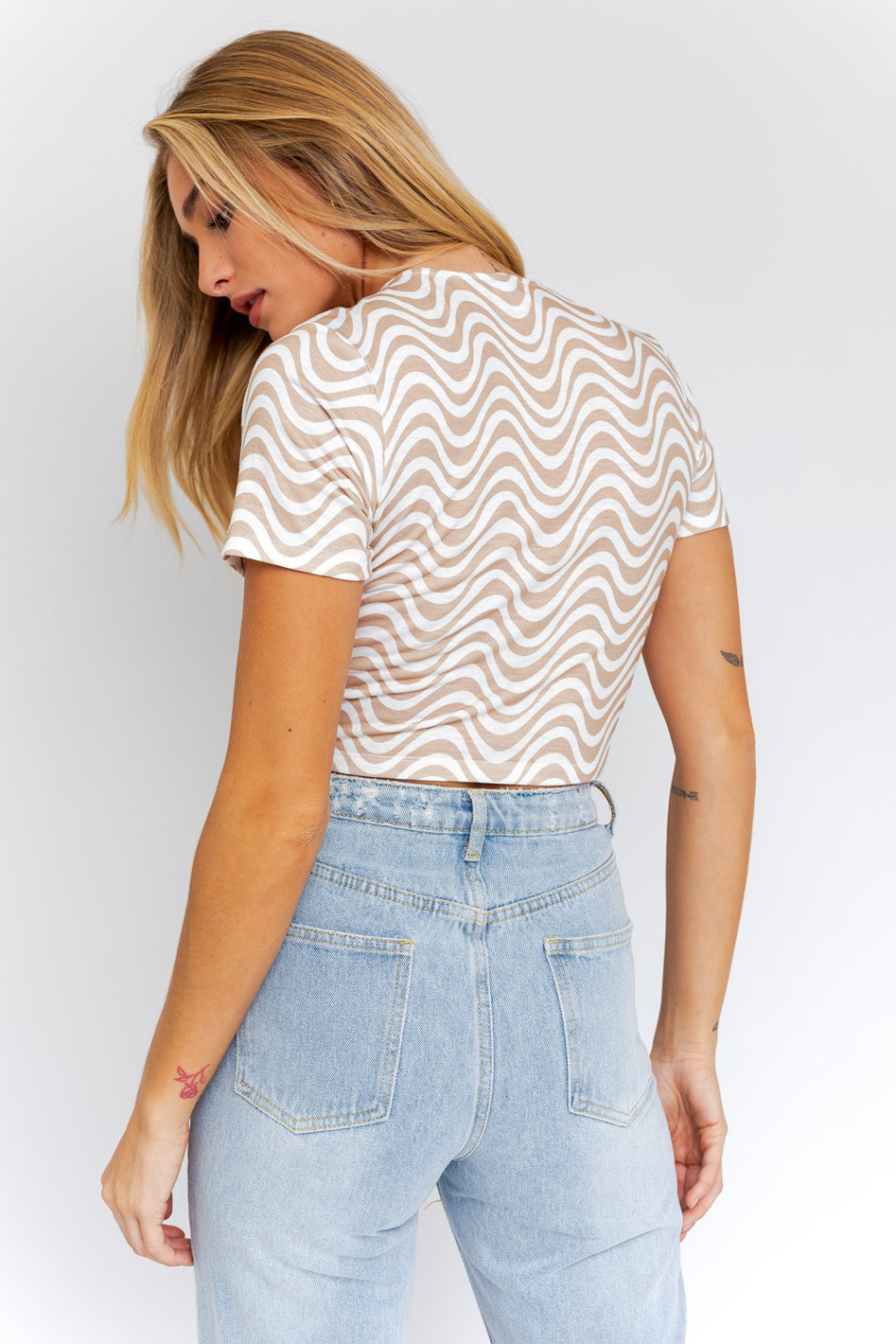 Mirage Criss Cross Crop Top with Swirl Pattern