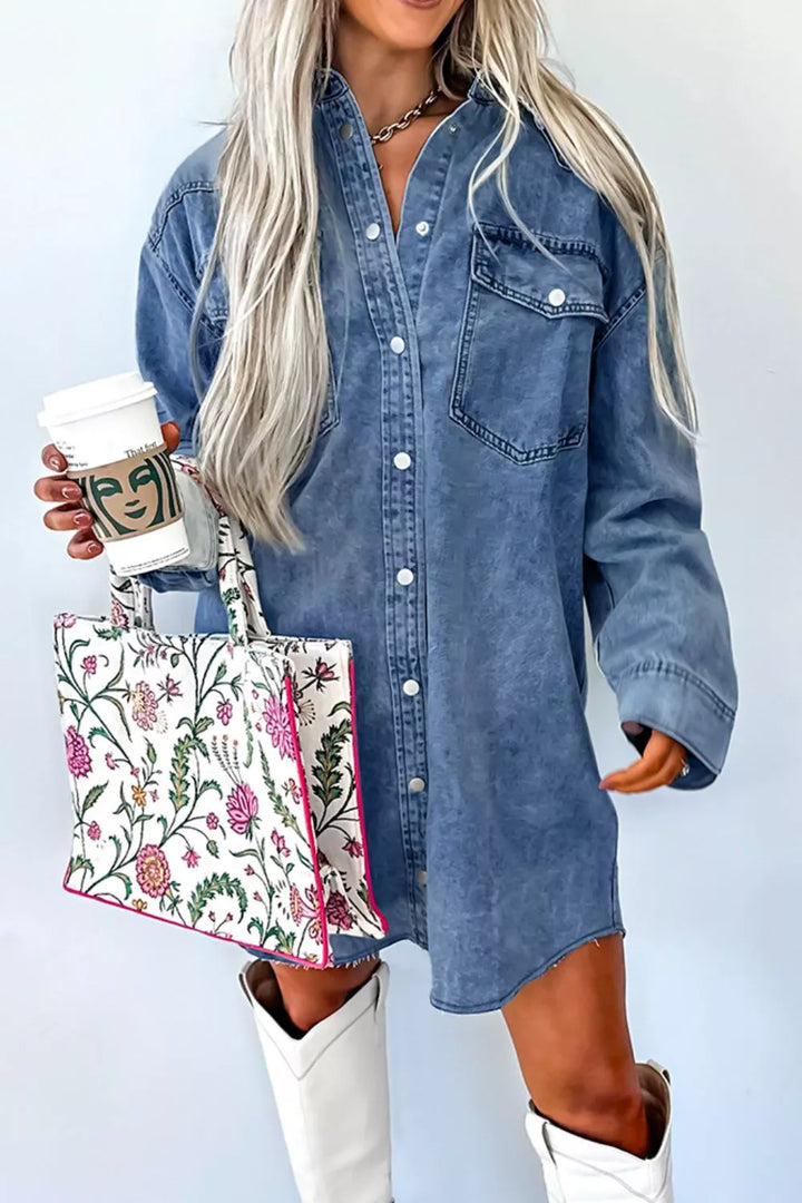Vintage wash button-down mini denim shirt dress