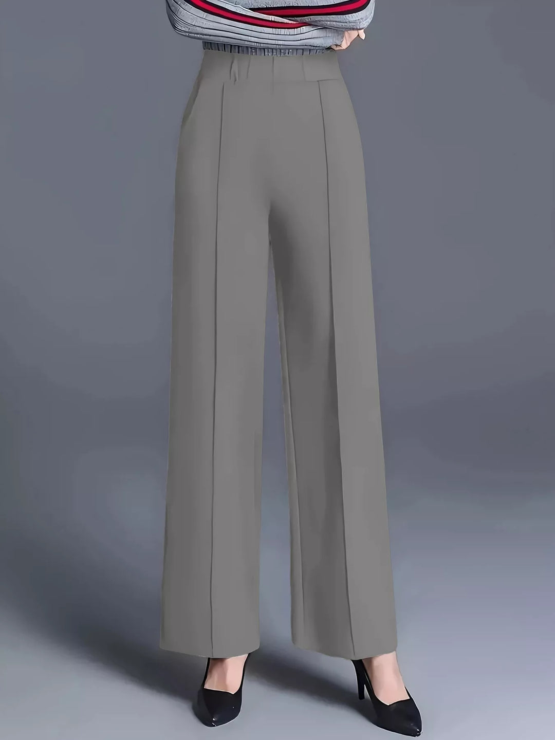 Grey Wide leg high-rise trousers with front seam detail