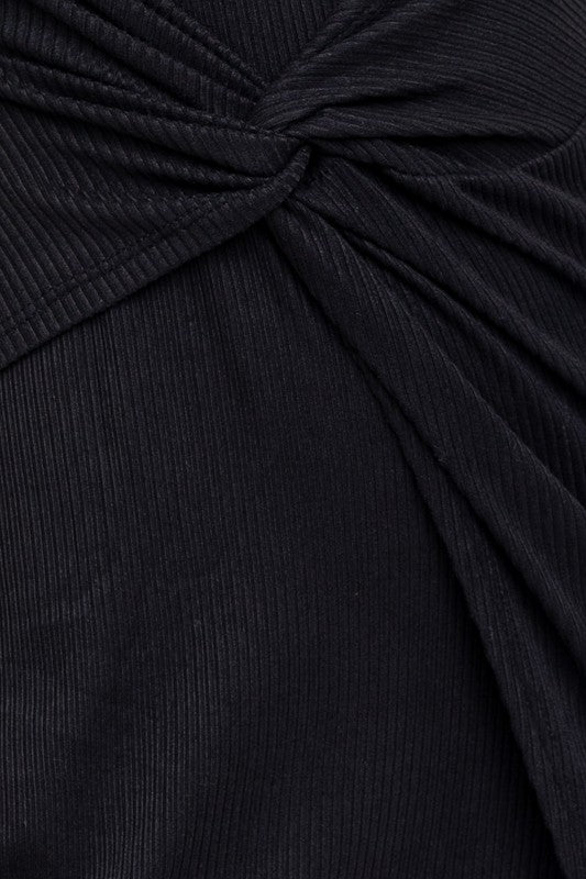 Elegance Twist Front Ribbed Midi Dress