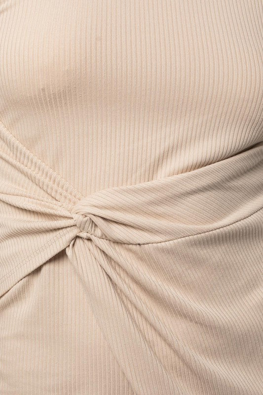 Elegance Twist Front Ribbed Midi Dress