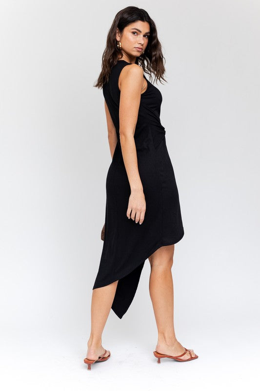 Elegance Twist Front Ribbed Midi Dress