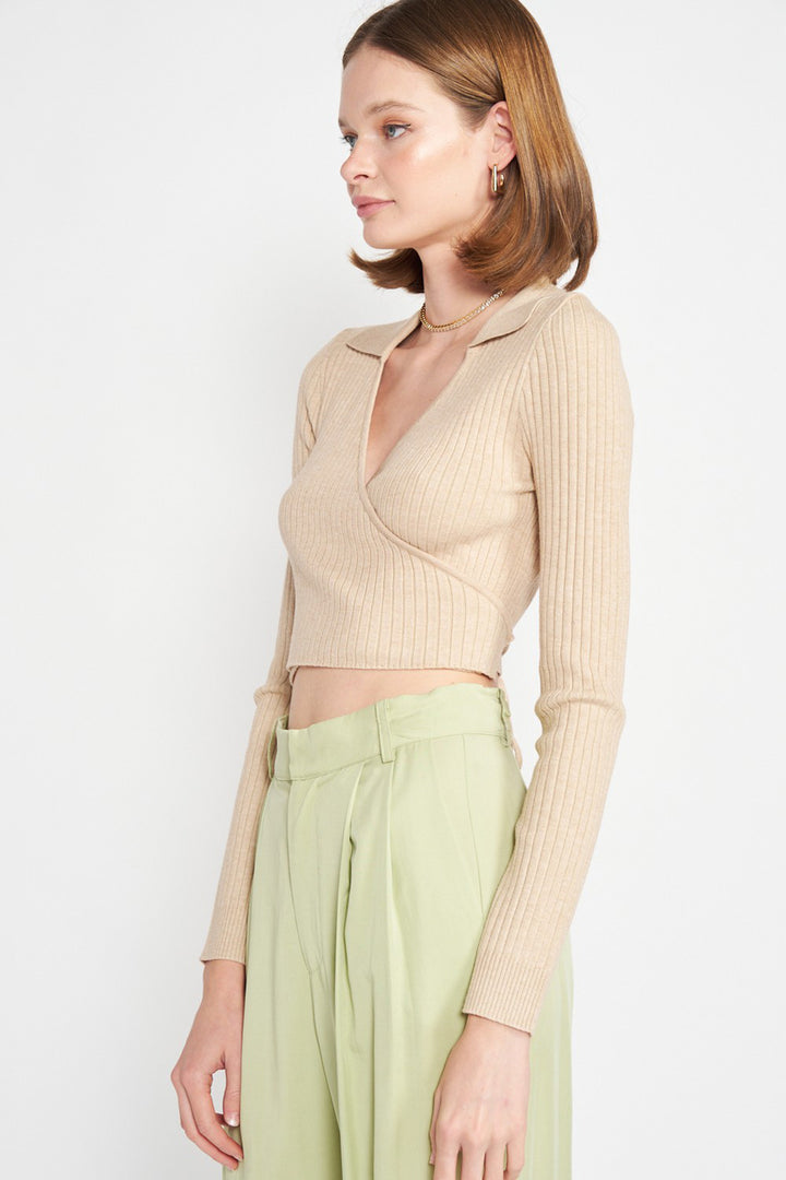 LONG SLEEVE WRAPPED CROP TOP - Azoroh