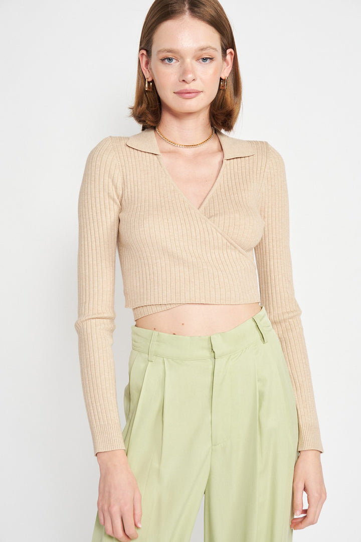 LONG SLEEVE WRAPPED CROP TOP - Azoroh