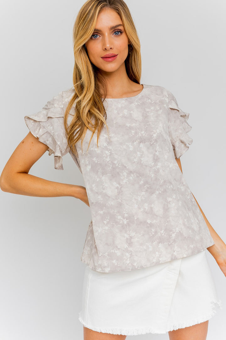 Fleurette Overlap Ruffle Sleeve Ditsy Print Blouse