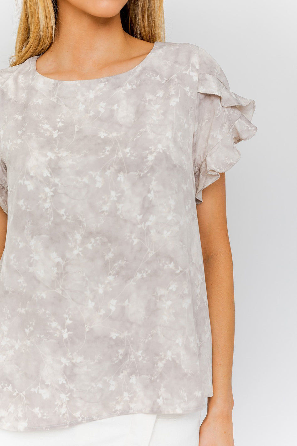 Fleurette Overlap Ruffle Sleeve Ditsy Print Blouse