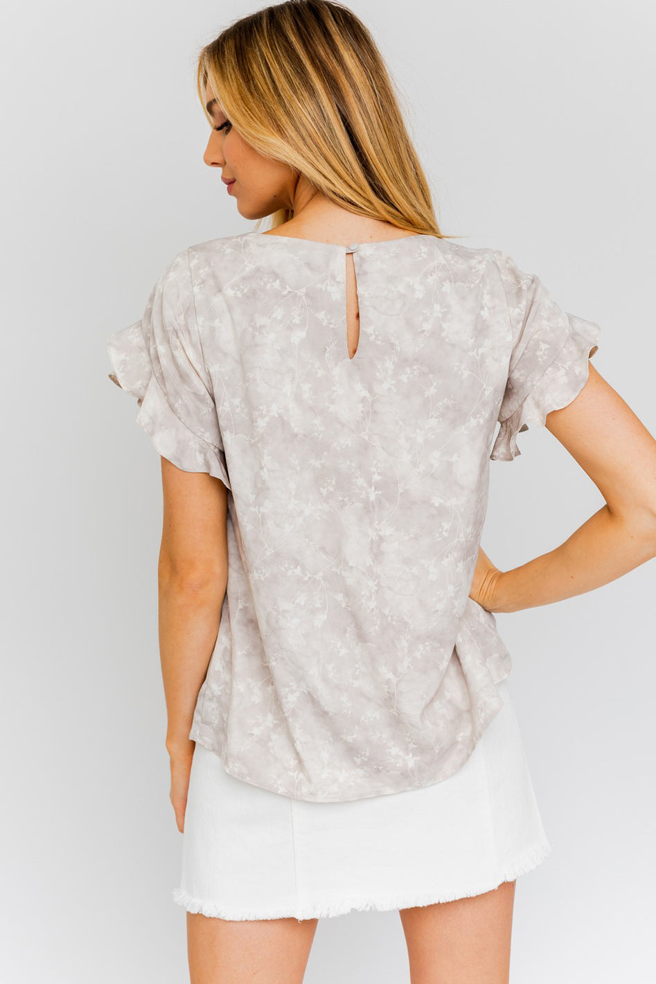 Fleurette Overlap Ruffle Sleeve Ditsy Print Blouse