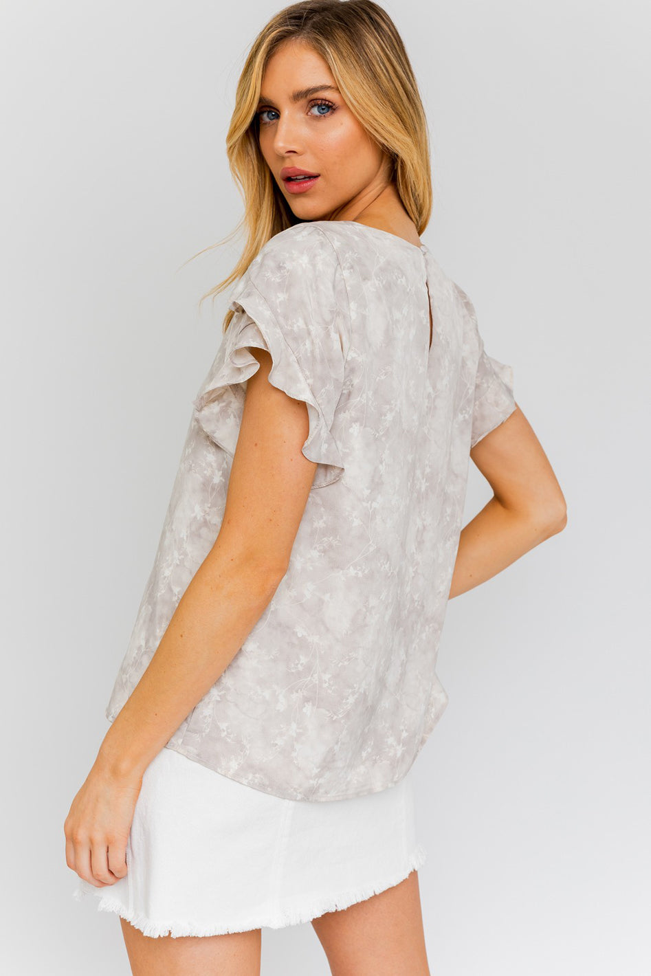 Fleurette Overlap Ruffle Sleeve Ditsy Print Blouse