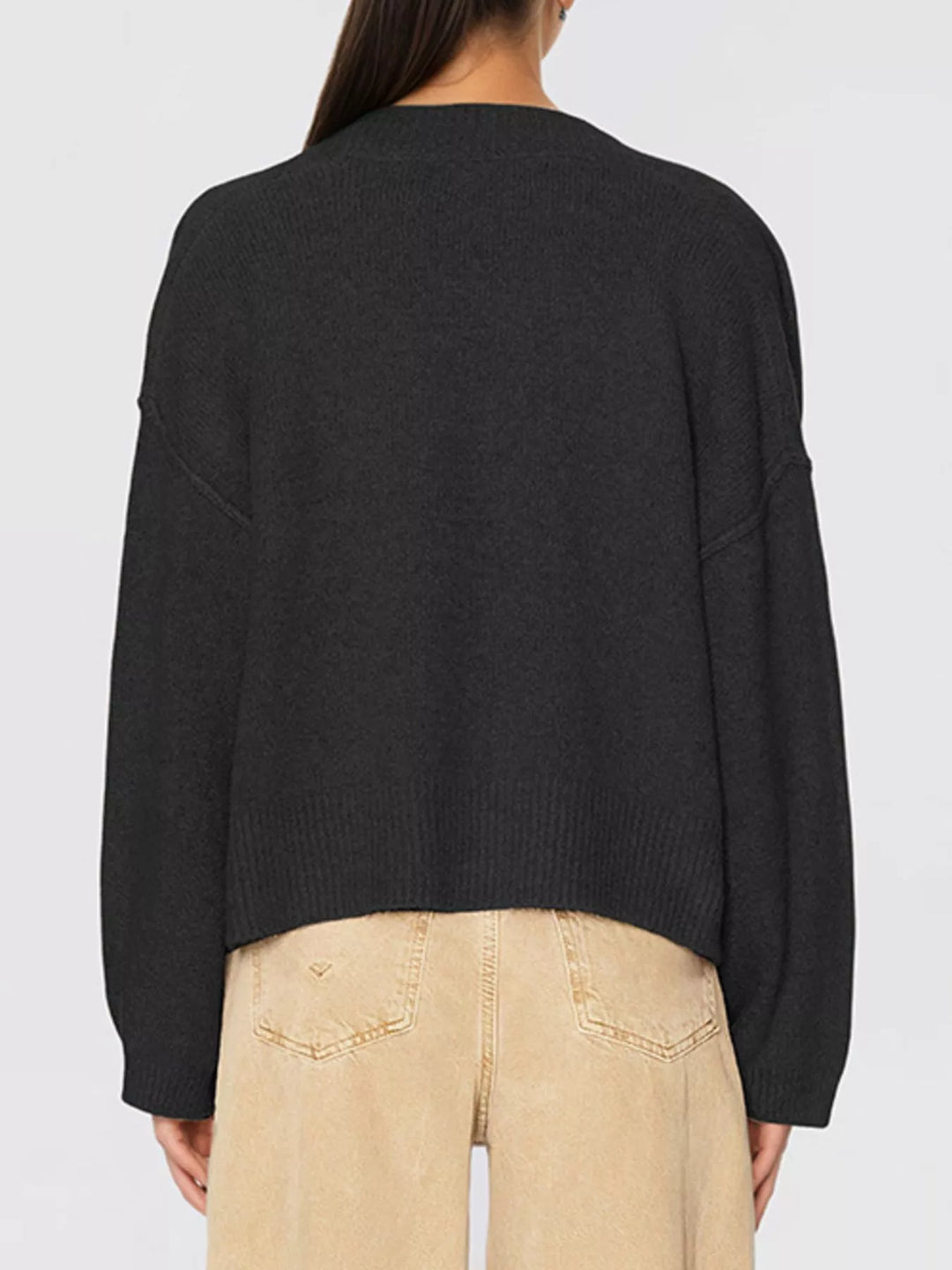 Gold button V-neck knit cardigan with drop shoulders