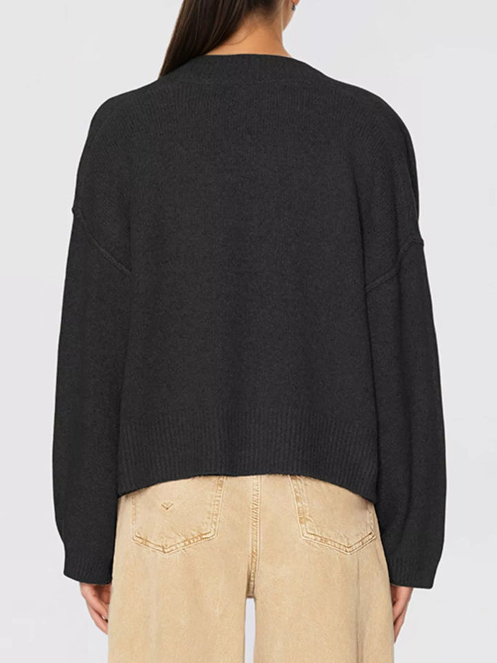 Gold button V-neck knit cardigan with drop shoulders