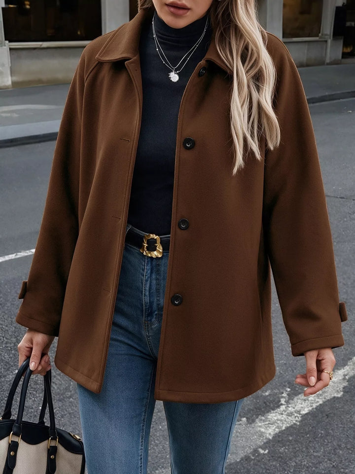 Single-breasted raglan sleeve wool-look jacket