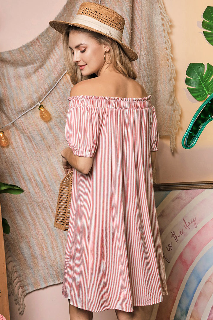 Off The Shoulder Dress with CF Button Detail - Azoroh