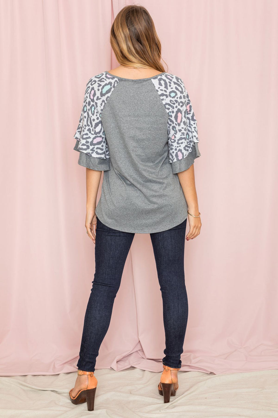 Double Ruffle Sleeve Leopard Tunic