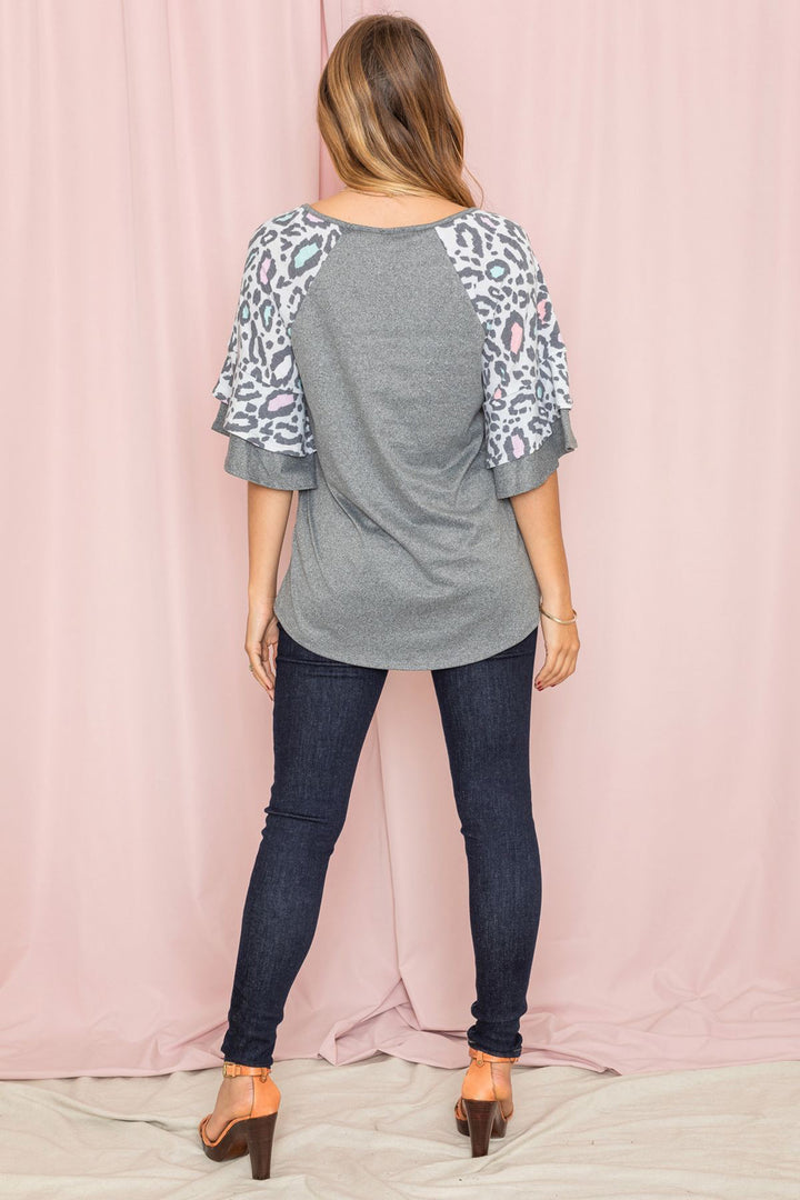 Double Ruffle Sleeve Leopard Tunic