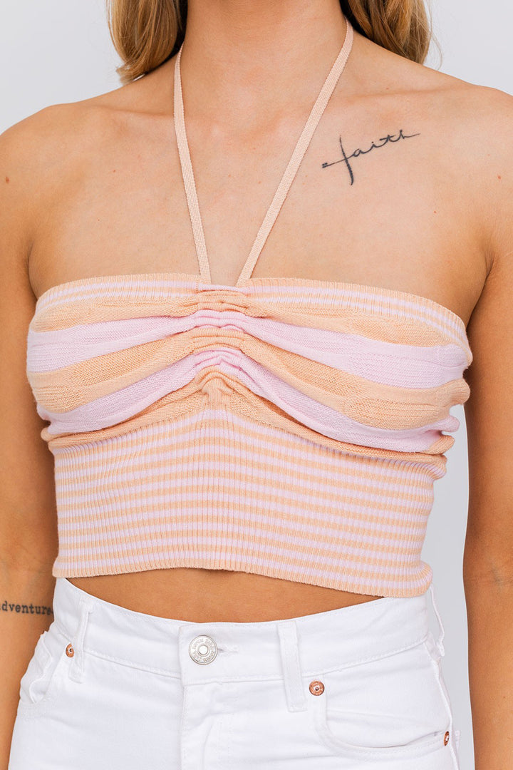 Mirabelle Ruched Halter Neck Knit Crop Top