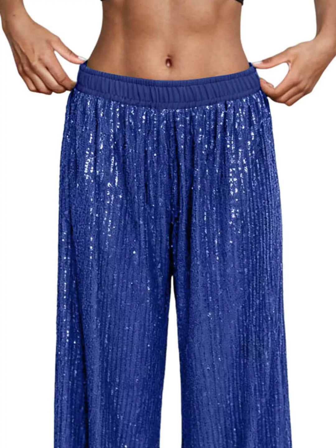 All-over sequin wide-leg pants with elastic waist