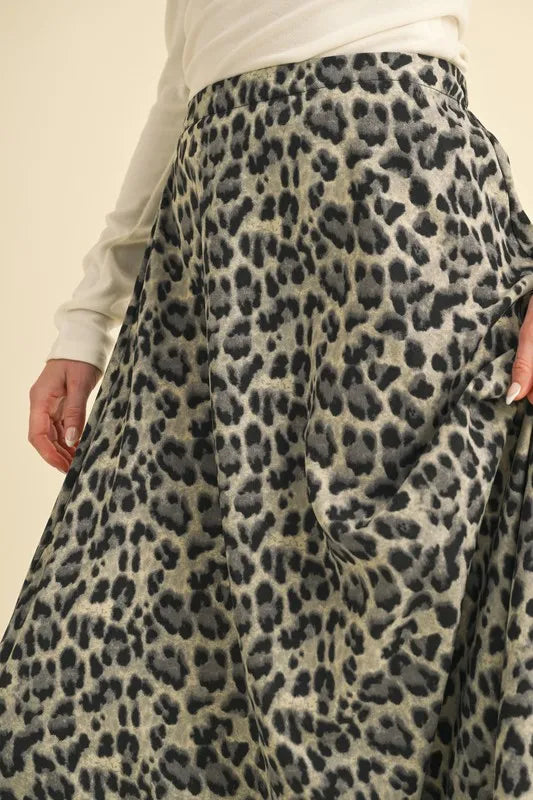 Flowy leopard print A-line midi skirt