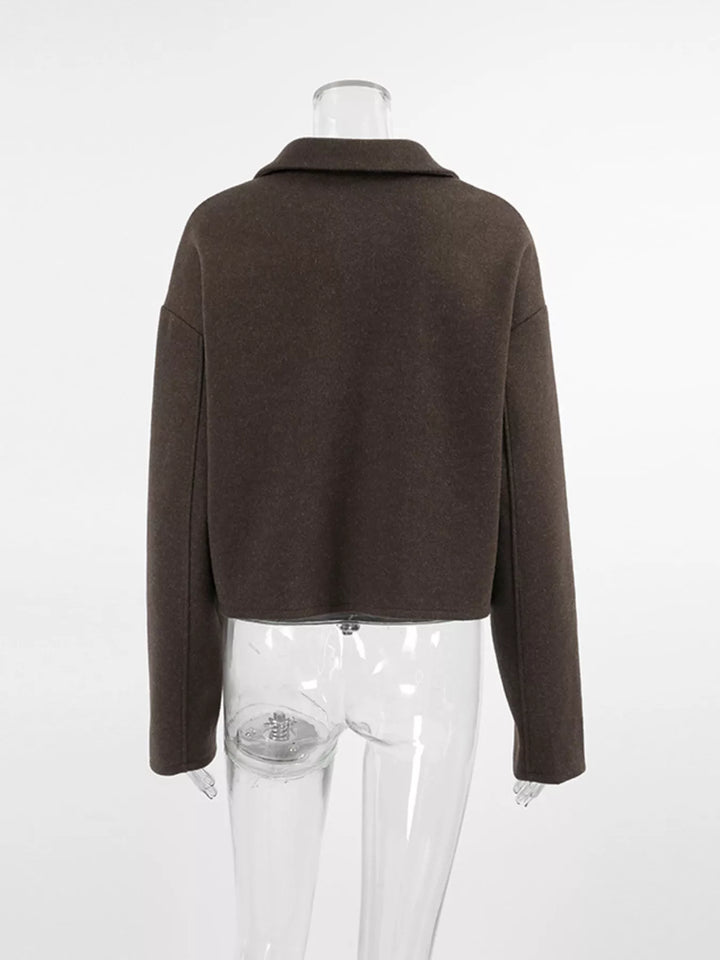 Cropped zip-up jacket with dropped shoulders and collar