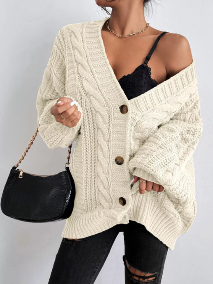 Off-white Oversized cable knit button-down cardigan with V-neck
