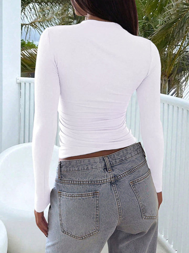 Square neck slim-fit long sleeve top with ruched sides