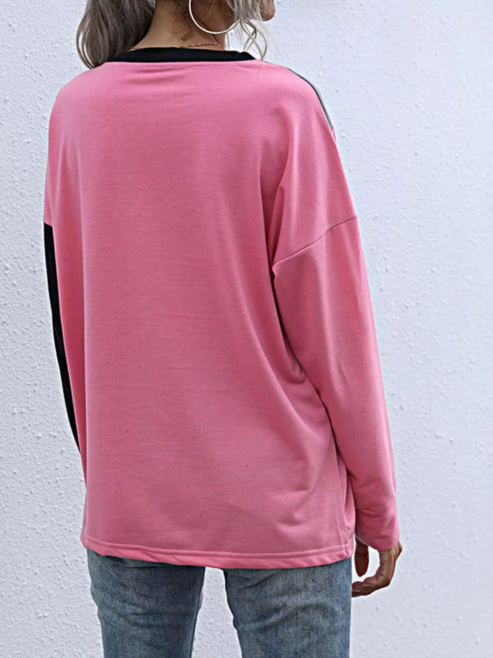 Color block crew neck sweatshirt with drop shoulders