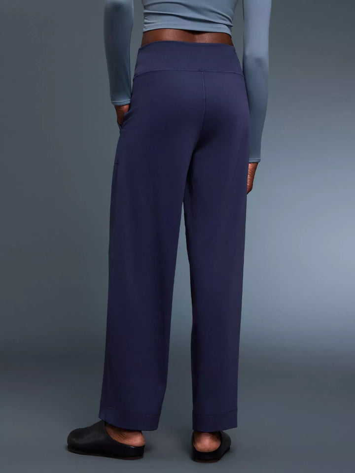Wide-leg drawstring pants with curved front pockets