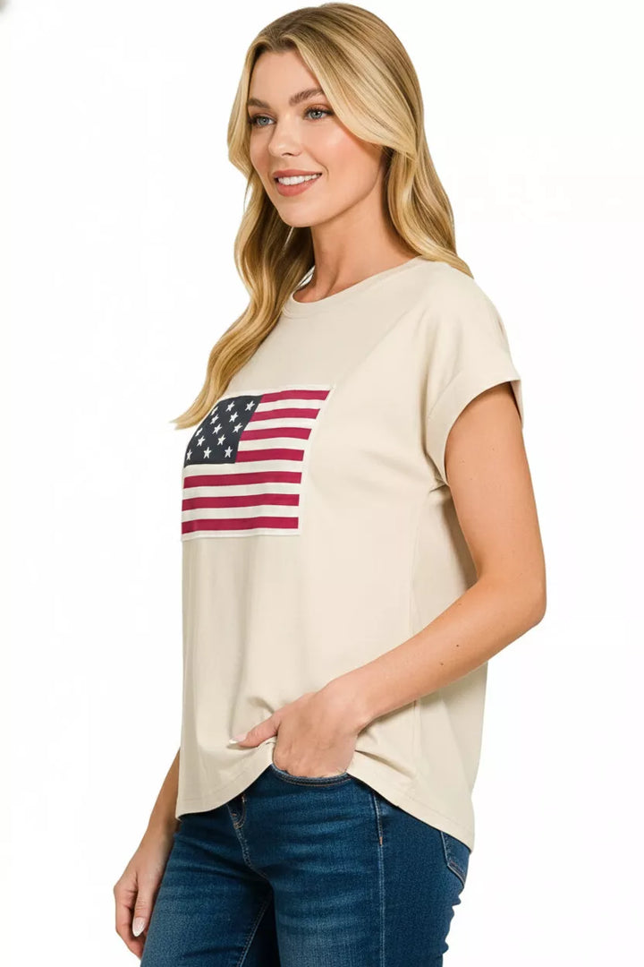 American flag crew neck short sleeve cotton tee