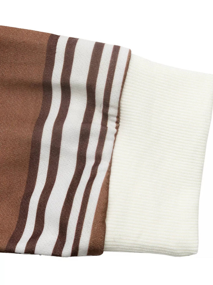 Striped drop shoulder polo sweatshirt with button placket