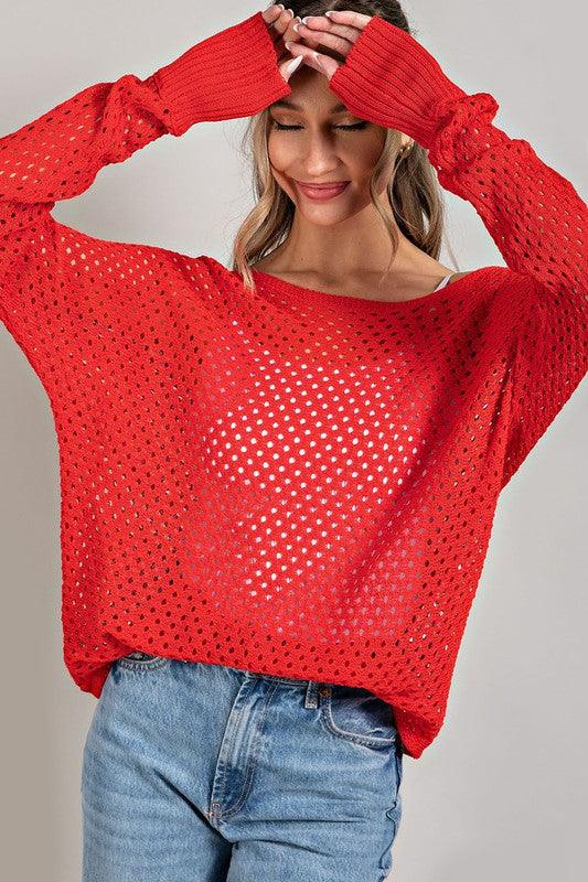 Eyelet Knit Sweater Top - Azoroh
