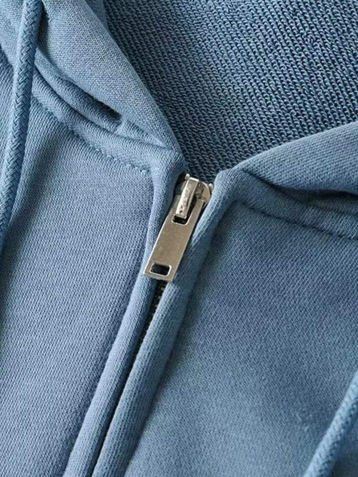 Oversized zip-up hoodie with drawstring hood and front pockets