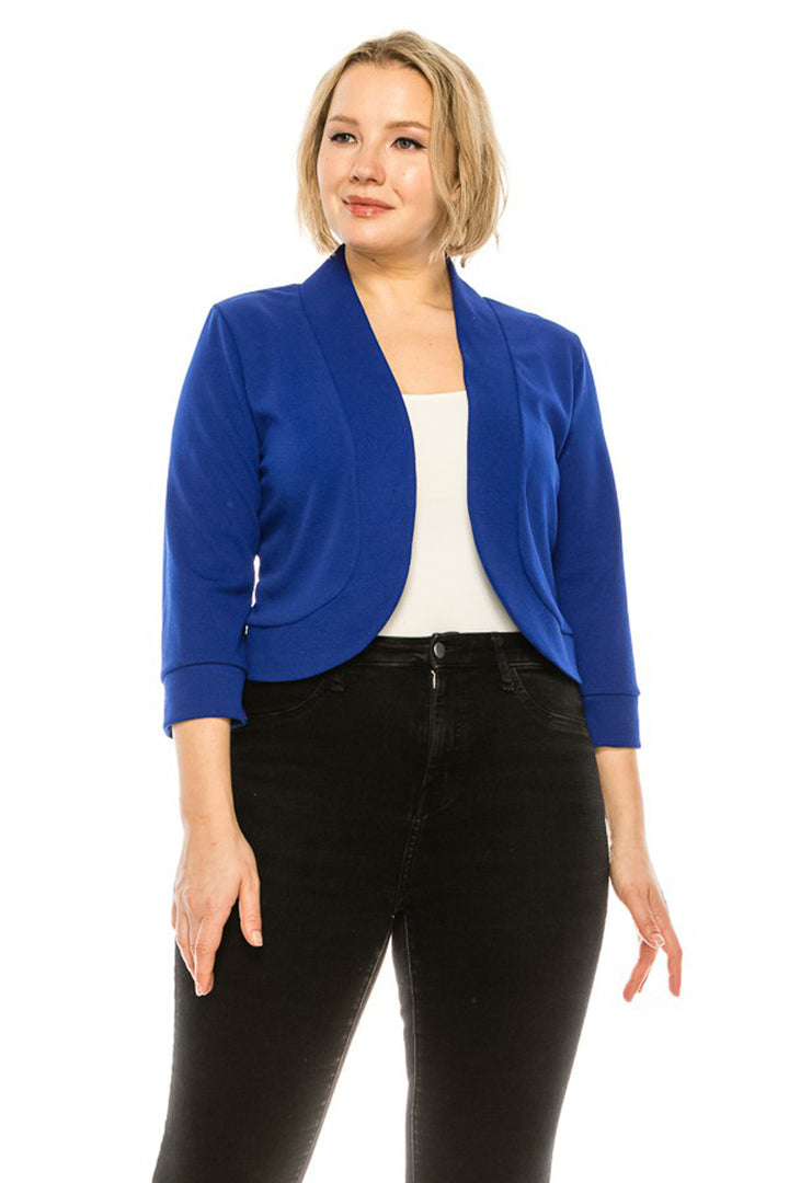 Plus size, solid, waist length blazer cardigan - Azoroh
