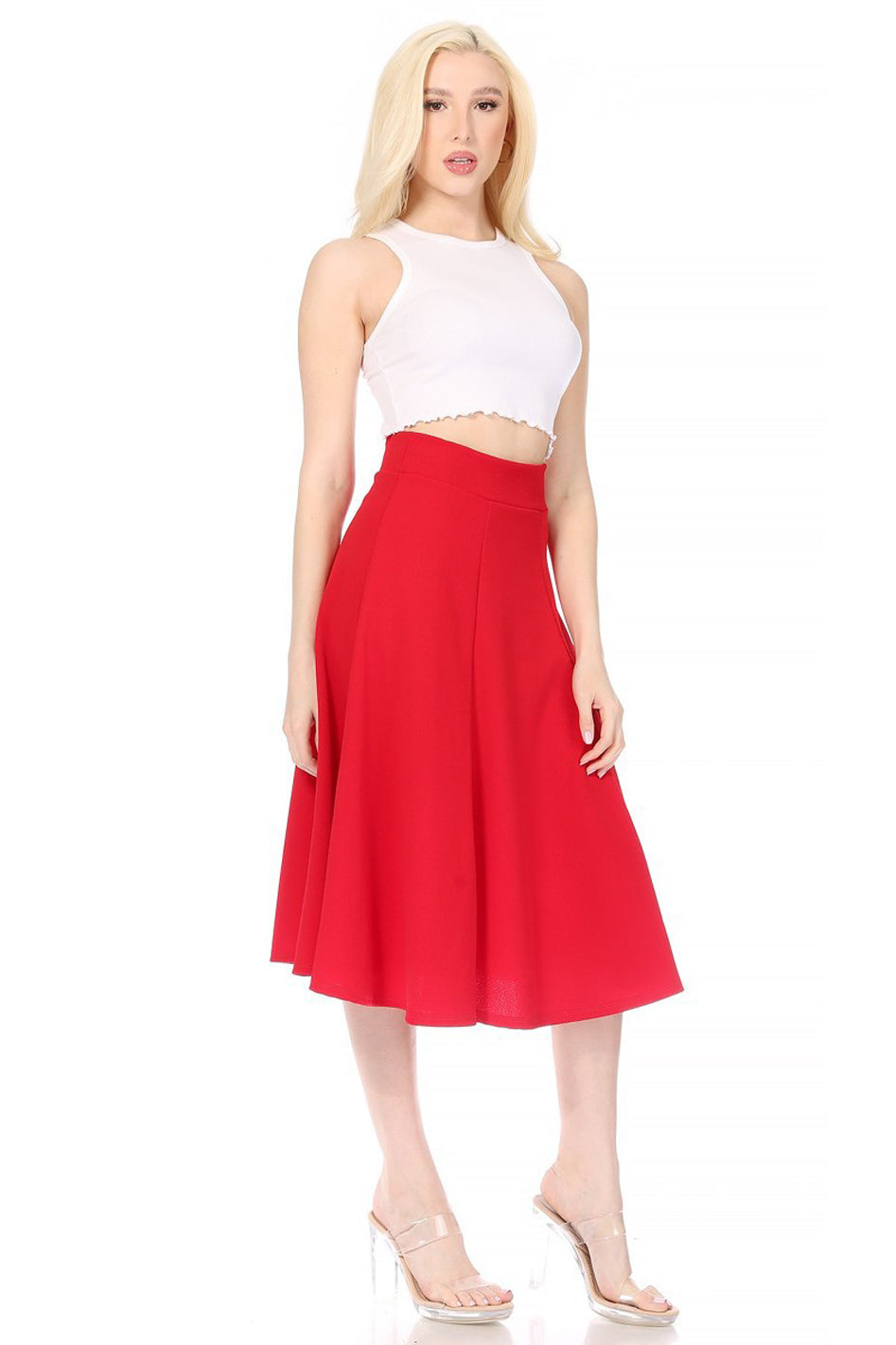 Paneled, A-line midi skirt with banded waist. - Azoroh