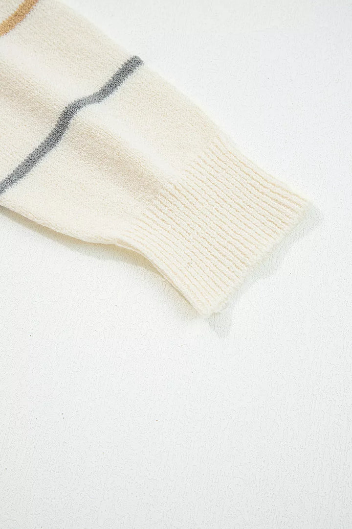 Striped knit button-front cardigan with V-neck