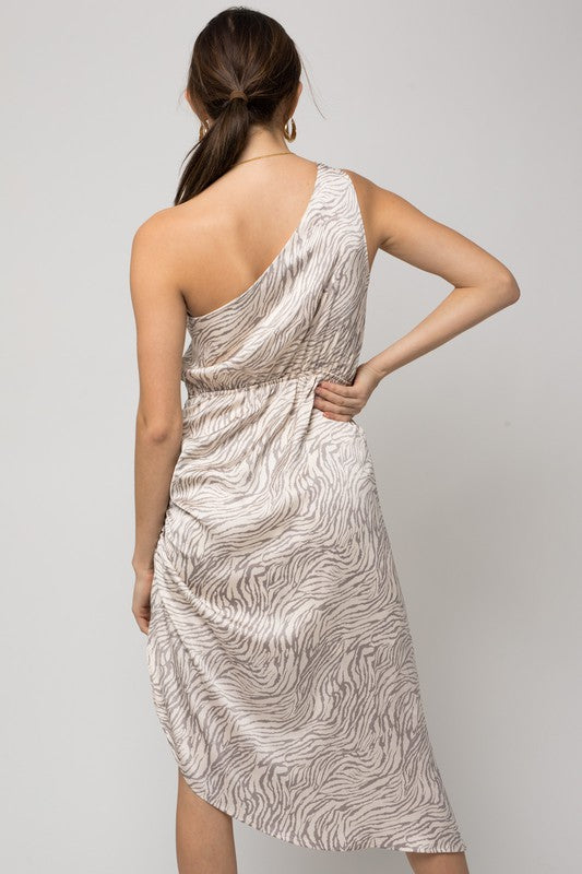 Olympia One Shoulder Abstract Print Midi Dress