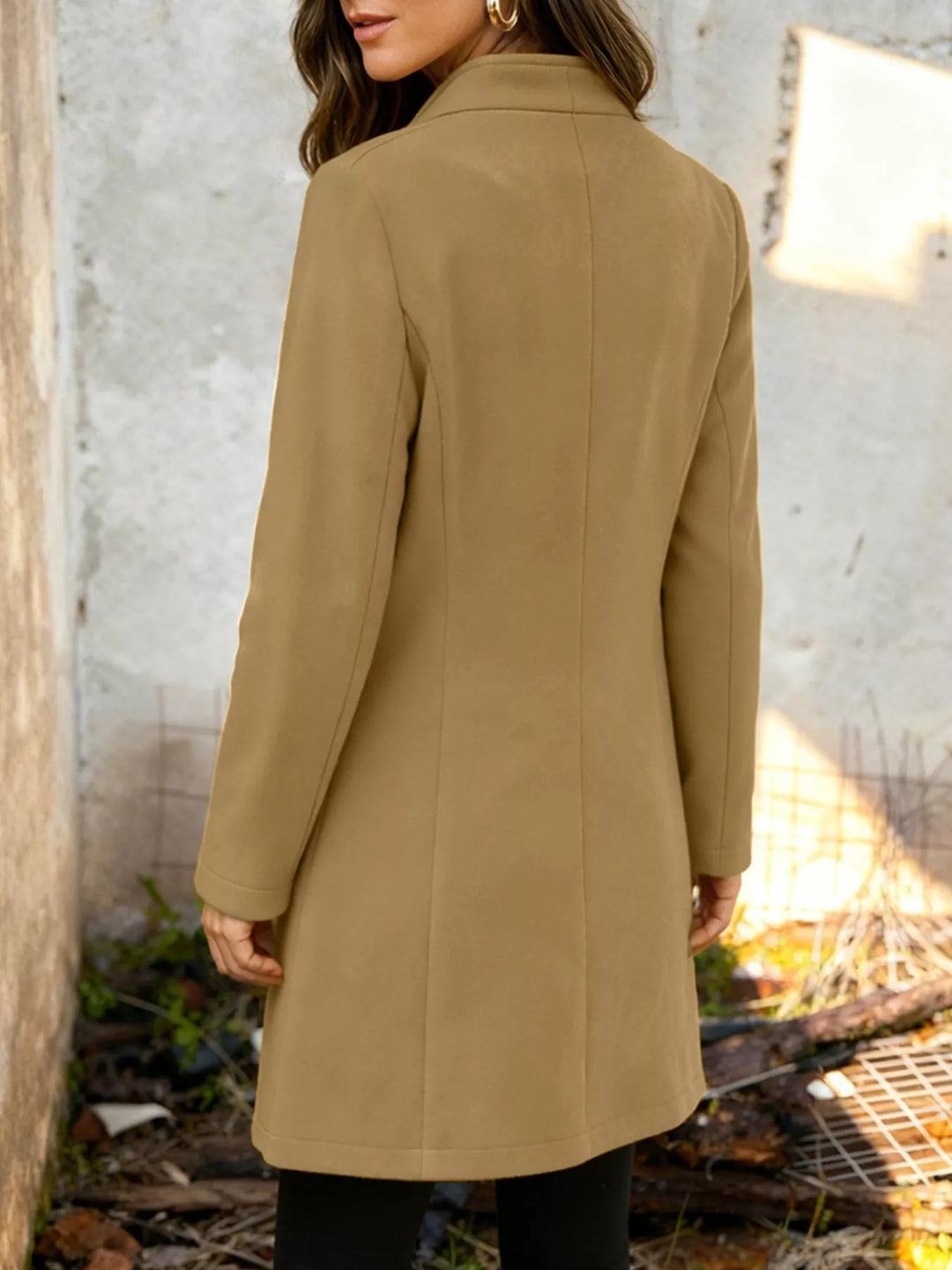 Single-breasted stand-collar longline coat