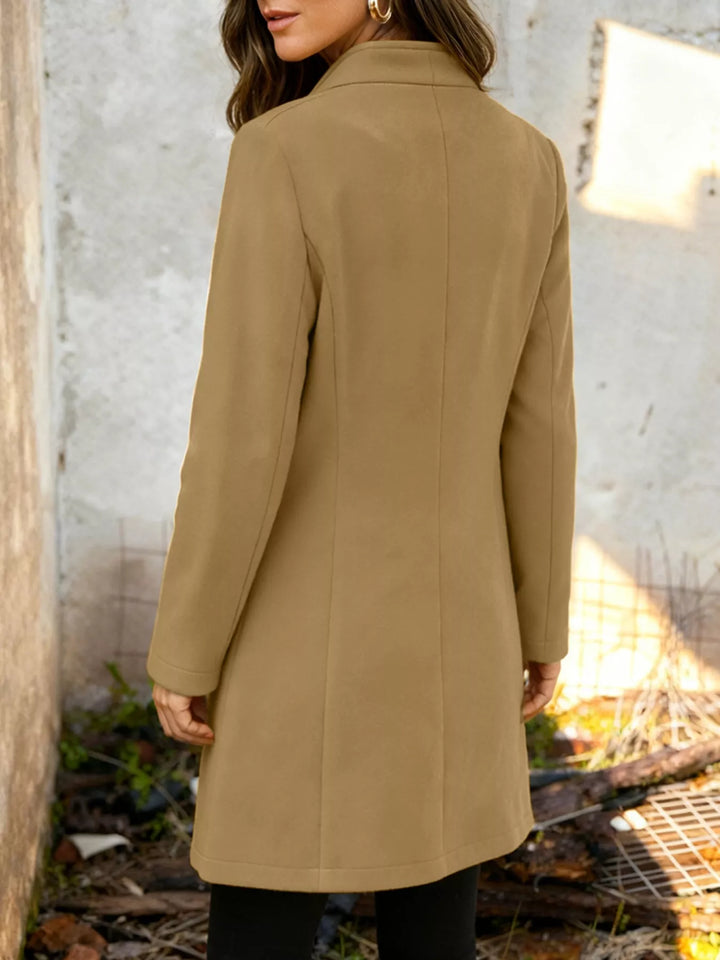 Single-breasted stand-collar longline coat