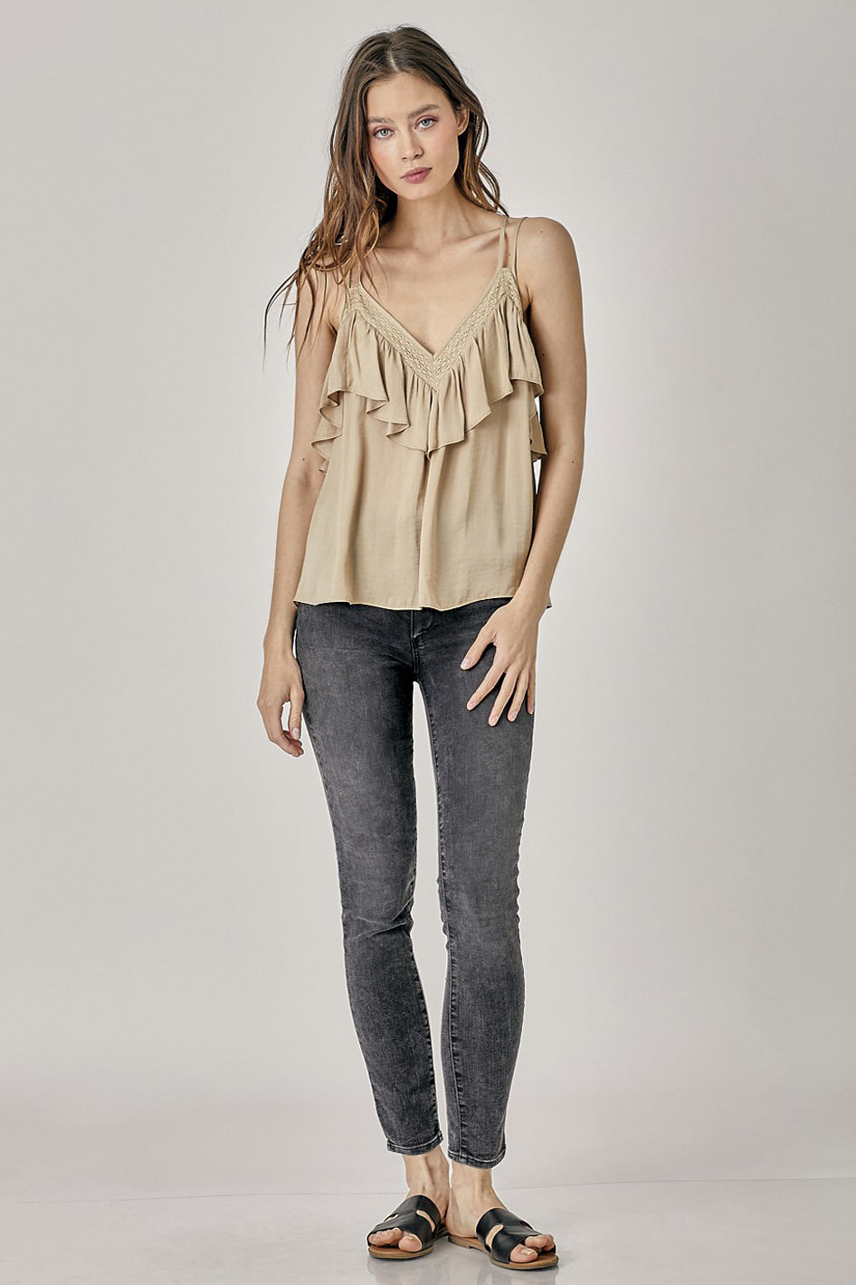 Trim Detail with Ruffle Cami Top - Azoroh