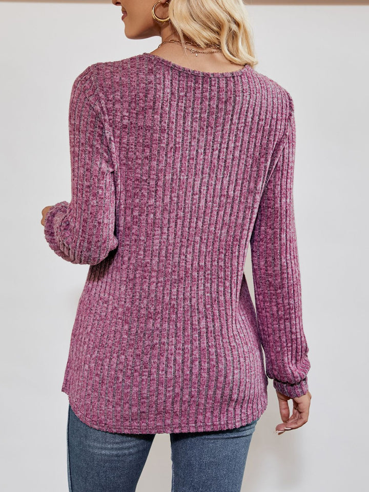 Ribbed knit crossover V-neck long sleeve top