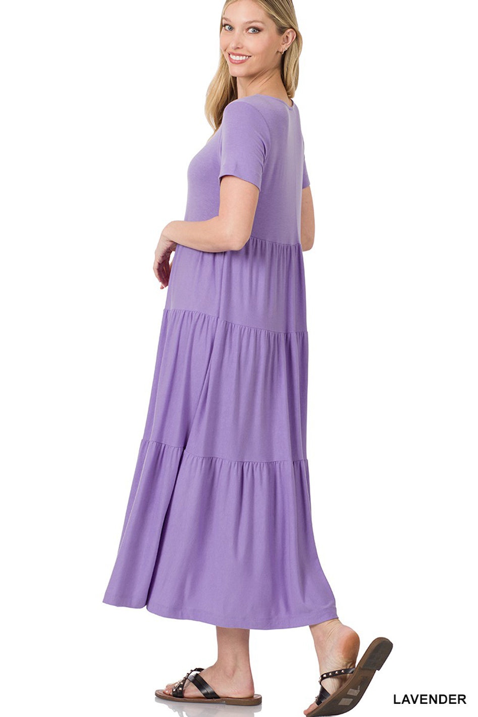 Short Sleeve Tiered Midi Dress - Azoroh