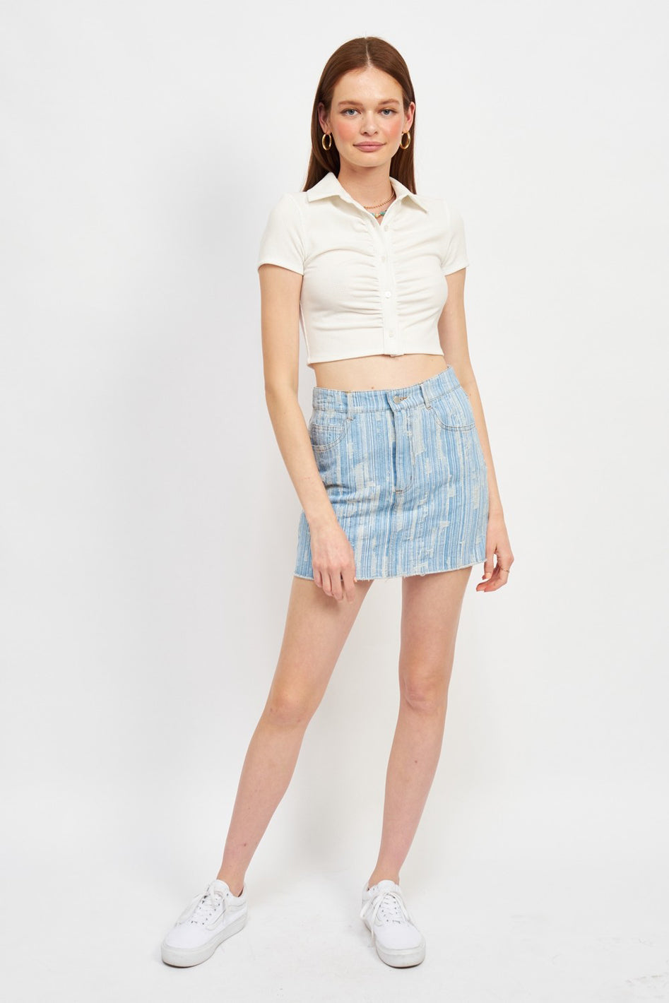 BUTTON UP COLLARED TOP WITH SHIRRING DETAIL - Azoroh
