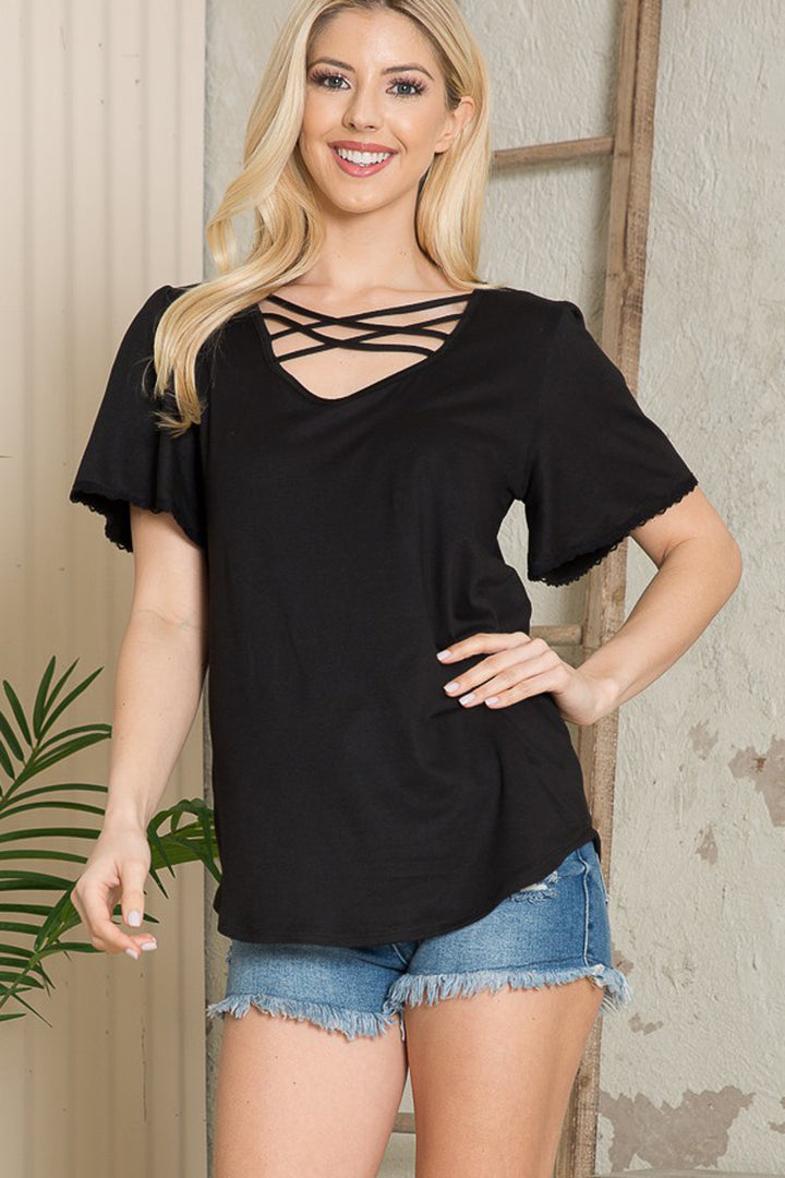 Luxe Strappy Flutter Sleeve Knit Top