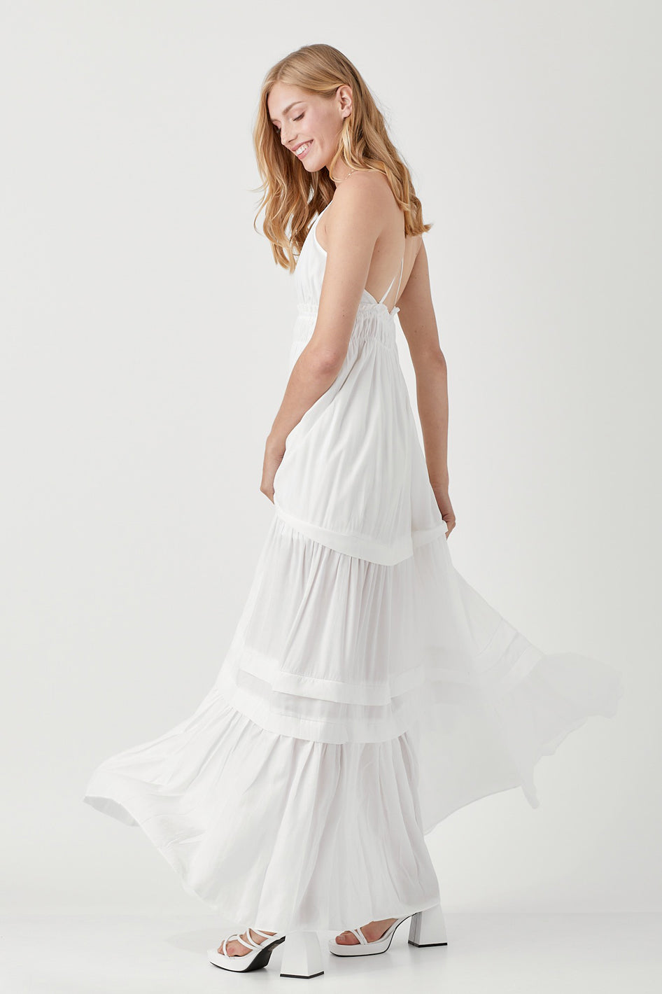 Shirred Ruffle Folded Detail Maxi Dress - Azoroh