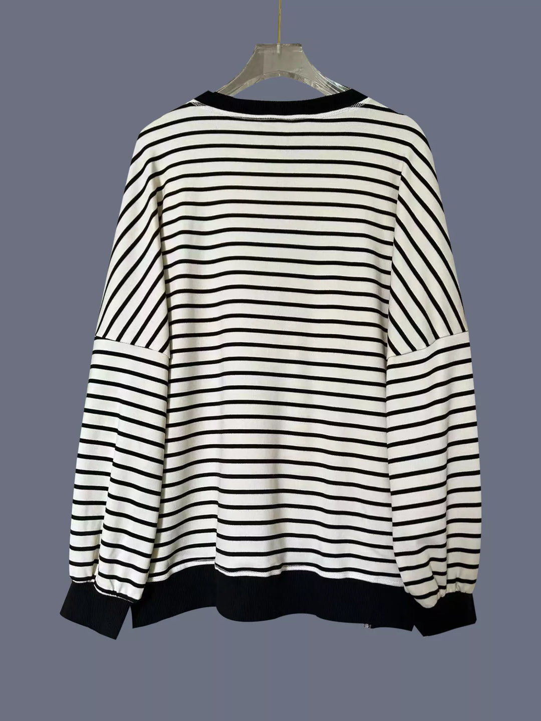 Striped henley sweatshirt with wooden button placket