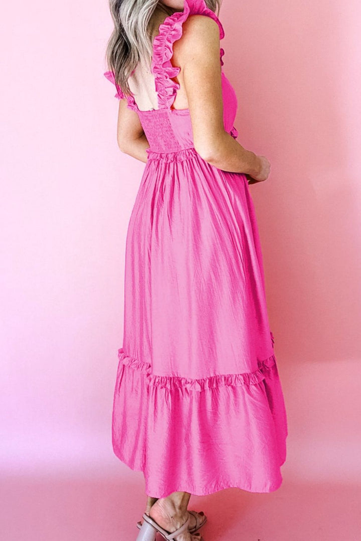 Ruffle strap tiered maxi dress with square neckline