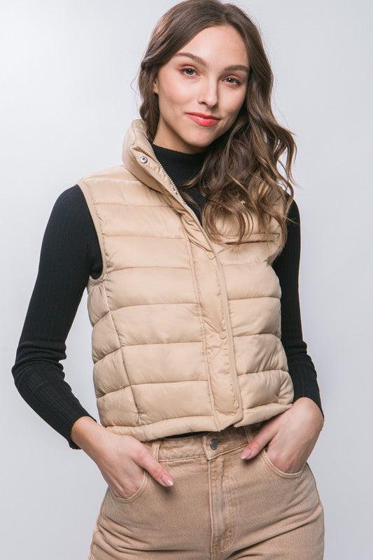 High Neck Zip Up Puffer Vest with Storage Pouch - Azoroh