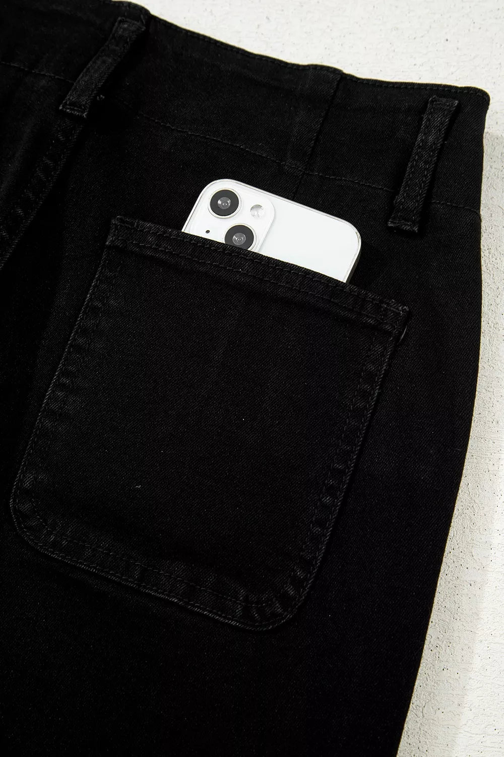Two-button high-rise wide-leg flare jeans